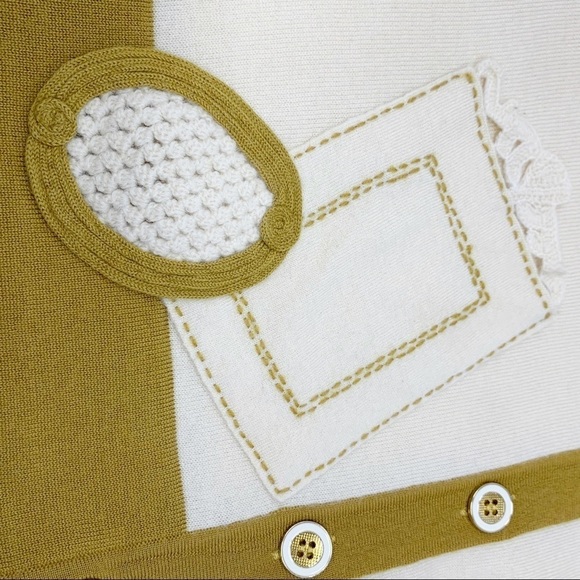 Anthropologie Sleeping on Snow Wool Ivory Embellished Cardigan Sweater Pockets S - Picture 5 of 11